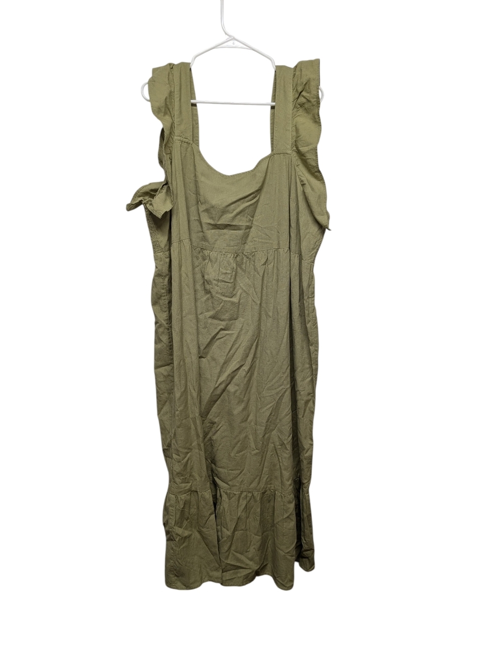 ACCESSORIZE London Olive Green Women's Cap Sleeves Maxi Dress Cotton Linen (XXL)